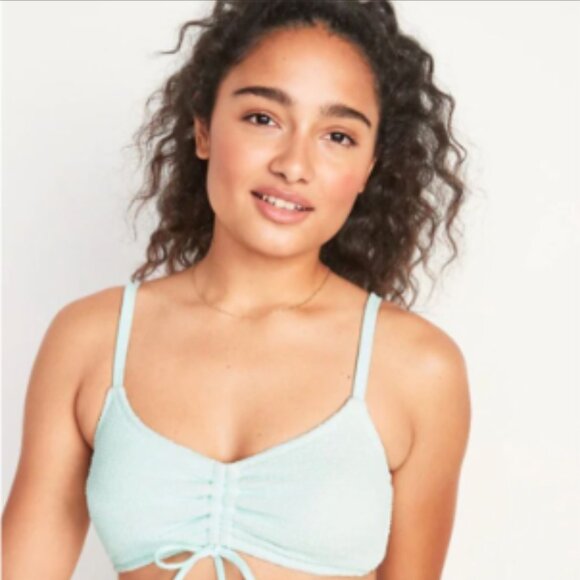 Brand New Textured Cinched-Front One-Piece Swimsuit With Removable Straps - Picture 2 of 8